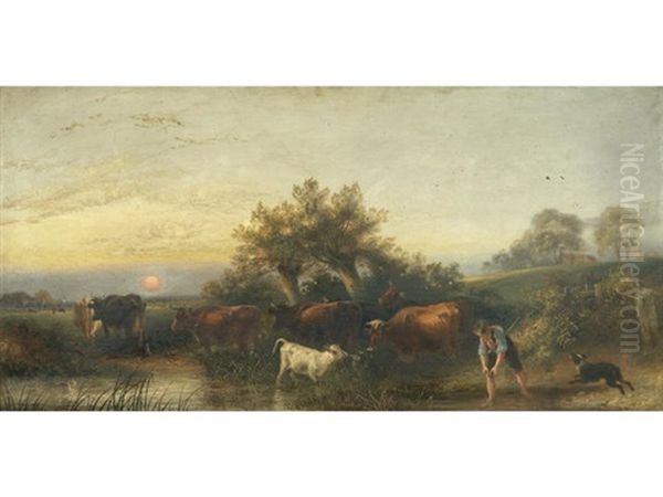 Cattle In A Pasture At Dusk - view 1