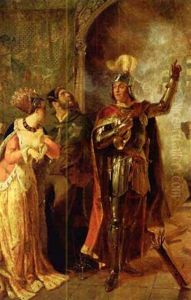 A Scene From Shakespeare's Henry Vi, Act 2, Scene Ii Depicting The Countess Of Auvergne, Her Porter And John Talbot by Edward Henry Corbould