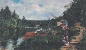 Elegante Au Bord De La Seine by Ricardo (Federico) Corchon y Diaque