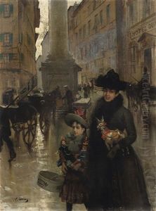 Piazza Santa Trinita, Florence by Vittorio Matteo Corcos
