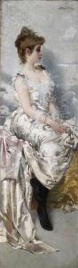 Junge Dame In Weisem Kleid Mit Blumen (ritratto Die Giovane Donna In Abito Binaco Con Fiori) by Vittorio Matteo Corcos