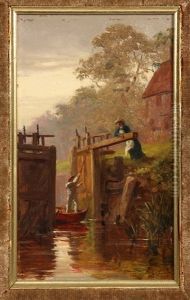 The Ferry, Langham Sketch And Opening The Canal Lock (2 Works) by Victor Milton Corden