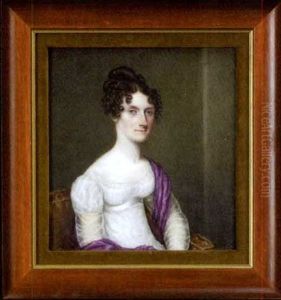 Portrait Of A Lady Attired In An Empire-style White Gown With Aubergine Sash, Seated Upon A Canape