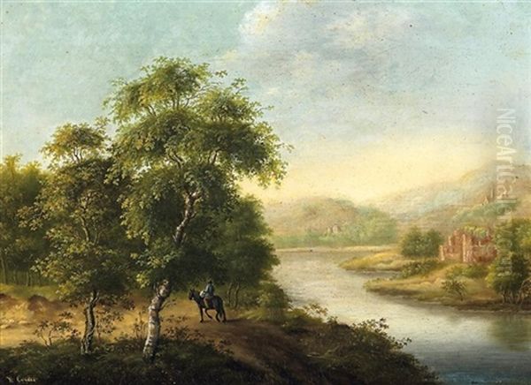 Sommerliche Fluslandschaft Mit Reiter - view 1