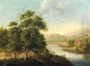 Sommerliche Fluslandschaft Mit Reiter by Johann-Wilhelm Cordes