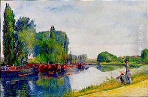 Peniches Sur Le Canal by Frederic Samuel Cordey