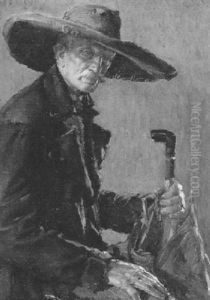 Bildnis Eines Alten Herrn Mit Hut Und Schirm by Hugo Cordignano