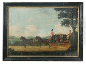 The London To Ipswich Mail Coach, Passing A Country House And A Milestone Which Reads "eight Miles From London", With The Guard With Blunderbuss At The Back