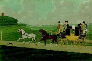 The Taunton To London Coach, Near Virginia Water, Surrey, With A Plantation On The Left by John Cordrey