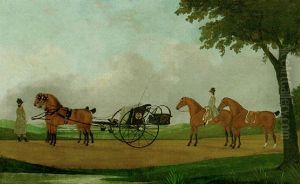 A Curricle And Grooms On A Road In An Extensive Landscape by John Cordrey
