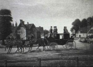 Loaded Coach And Four Setting Out Of A Village by John Cordrey