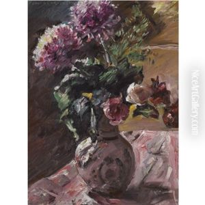 Chrysanthemen Und Rosen Im Krug (chrysanthemums And Roses In A Pitcher) by Lovis (Franz Heinrich Louis) Corinth