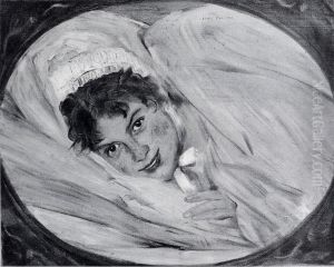 Madchenkopf Im Kissen by Lovis (Franz Heinrich Louis) Corinth
