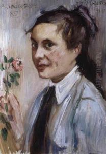 Die Rose - Portrait Of Lucie Mainzer by Lovis (Franz Heinrich Louis) Corinth