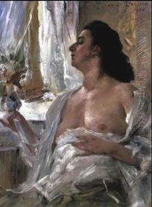 Weiblicher Halbakt Am Fenster (charlotte Berend-corinth) by Lovis (Franz Heinrich Louis) Corinth