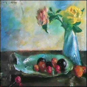 Stilleben Mit Blumen In Vase, Muschel Und Obst by Lovis (Franz Heinrich Louis) Corinth