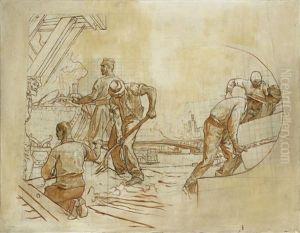 Projet De Decor: Un Chantier Au Bord De La Seine by Fernand Cormon