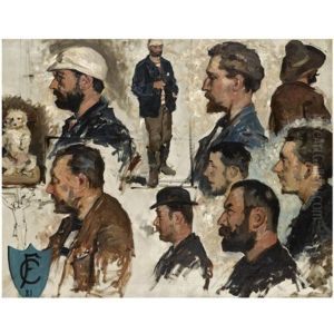 Male Heads (study) by Fernand Cormon