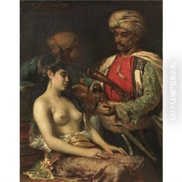 Janissaire Et Femme Au Buste Decouvert - view 1
