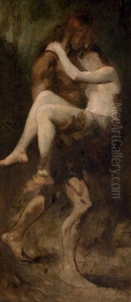 Esquisse De Deux Personnages Pour La Tribu De Cain by Fernand Cormon