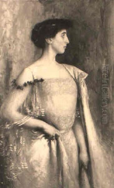 Portrait Of A Lady In A White Dress And Lace Shawl - view 1