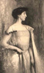 Portrait Of A Lady In A White Dress And Lace Shawl
