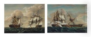 A Pair Of Naval Battle Scenes: United States Vs. Macedonian And Constitution Vs. Guerriere by Michele Felice Corne