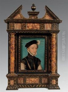 Portrait De Gentilhomme En Collet De Velours Noir A Galons Dores Et Collerette Blanche, Coiffe D'une Toque A Plume, Dit Jacques De Savoie, Duc De Nemours (1531-1585) by Corneille de Lyon