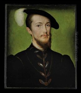 Portrait Of The Duc D'etampes In A Black Tunic With A Gold Chain, White Collar And Plumbed Black Hat