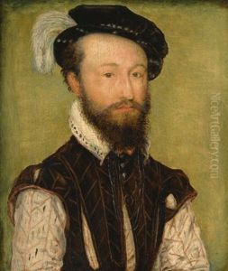 Portrait Of A Man, In A Slashed Jerkin Over A White Doublet In A Black Feathered Cap Portrait Of A Man, In A Slashed Jerkin Over A White Doublet In A Black Feathered Cap
