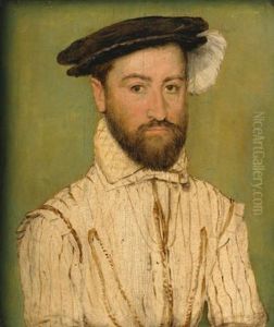 Portrait Of A Bearded Gentleman, In A Black Beret With White Plumage
