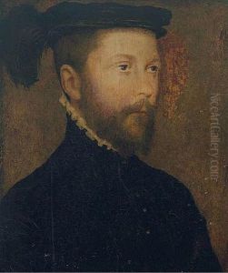 Portrait Of A Gentleman In A Black Coat And Feathered Black Hat by  Corneille de Lyon