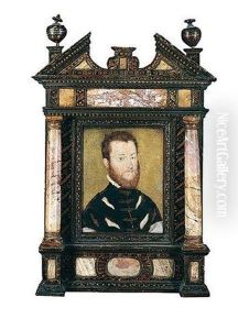 Portrait Of A Bearded Man Wearing A Black Slashed Doublet With Gold Braid Portrait Of A Bearded Man Wearing A Black Slashed Doublet With Gold Braid