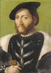 Portrait Of A Gentleman In A Black Doublet With A White Shirt, A Velvet And Fur Trimmed Coat And A Black Cap, Holding A Glove Portrait Of A Gentleman In A Black Doublet With A White Shirt, A Velvet And Fur Trimmed Coat And A Black Cap, Holding A Glove
