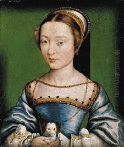 Portrait Of A Lady In A Blue Dress, Holding A Puppy Portrait Of A Lady In A Blue Dress, Holding A Puppy