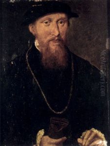 A Portrait Of A Gentleman In A Black Coat With A Gold Chain by Corneille de Lyon
