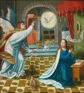 La Recolte De La Manne Et L'annonciation (pair) by Pieter (Kunst) Cornelisz