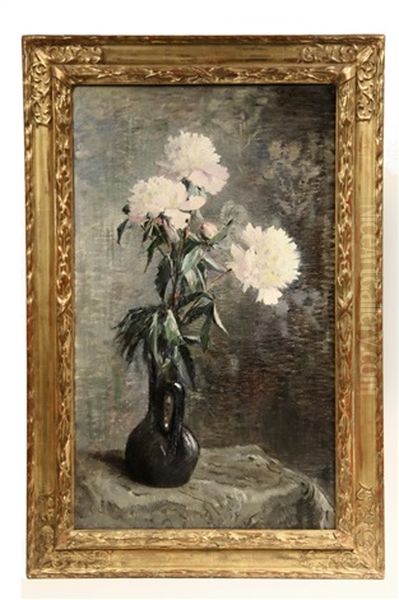 Still Life Of White Peonies In A Black Jar - view 1