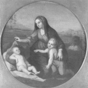 Maria Mit Jesus Und Dem Kleinen Johannes Vor Einer Sudlichen Landschaft by Peter von Cornelius