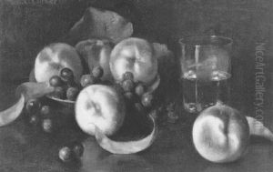 Still Life With Peaches And Grapes by Thomas C. Corner