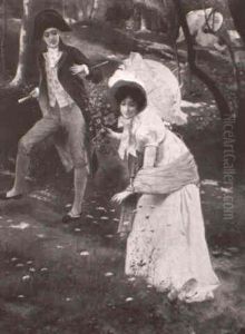 Couple Picking Flowers by Alphonse Cornet