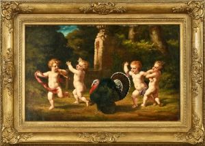 Um Einen Truthahn Herumtollende Putten by Otto Cornill