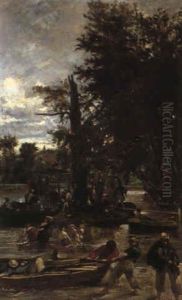 Baignade Un Dimanche A La Grenouilliere by Jules Cornilliet
