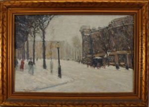 Nyc Winter Street Scene With Figures by Paul Cornoyer