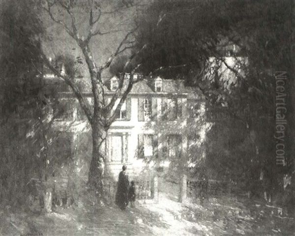 New England House In The Moonlight - view 1