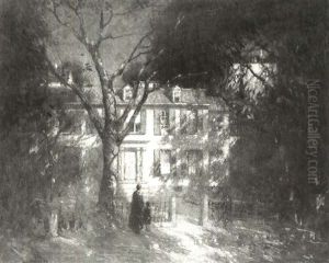New England House In The Moonlight by Paul Cornoyer