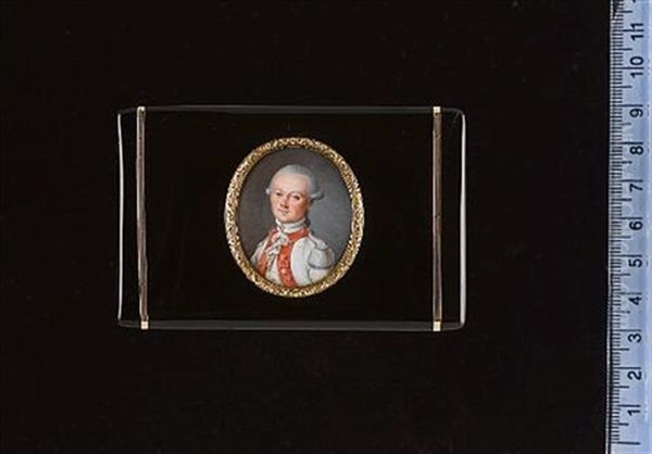 A Young Officer Wearing White Coat With Red Facings, Silver Buttons, Epaulettes With Red Piping, Frilled White Chemise And Medal On A Red Ribbon At His Breast - view 1