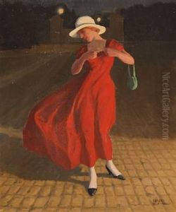 Evening Scene With A Lady In A Red Dress by Poul Corona