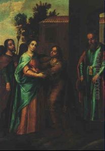 El Encuentro De La Virgen Maria Y Santa Isabel by Juan de Correa da Vivar