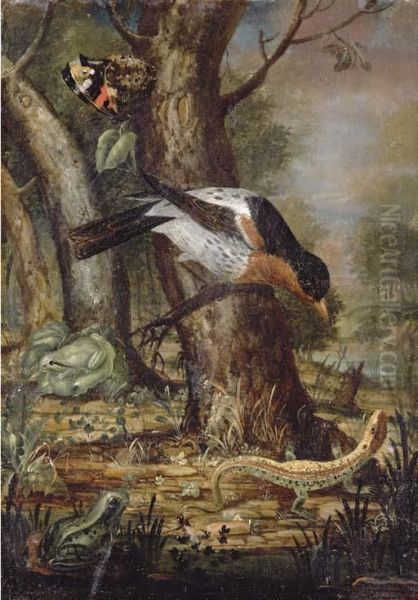 A Forest-floor Still Life With A Thrush On A Branch - view 1